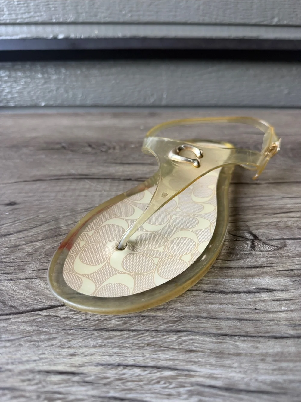 Coach Women's Transparent Pale Gold Jelly Thong Sandal size 10